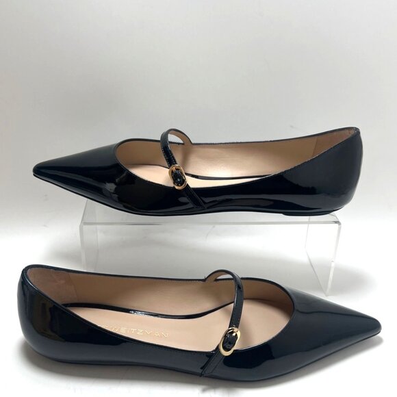Stuart Weitzman Emilia Patent Leather Mary Jane Pointed Toe Women Flats Sz 9.5B - Picture 3 of 11